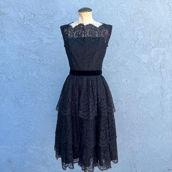Vintage Black Lace Dress 50s Mid Century XS whimsygoth goth - Picture 1 of 10